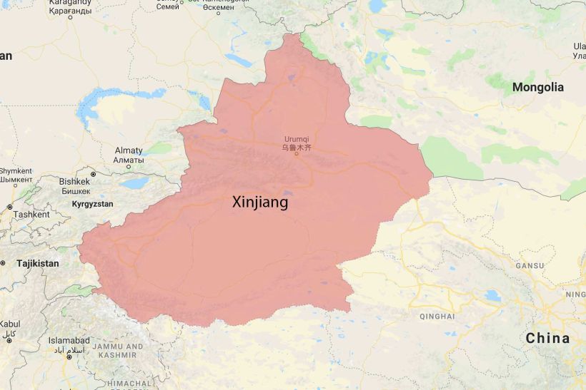 A map of Xinjiang (East Turkistan) and surrounding regions